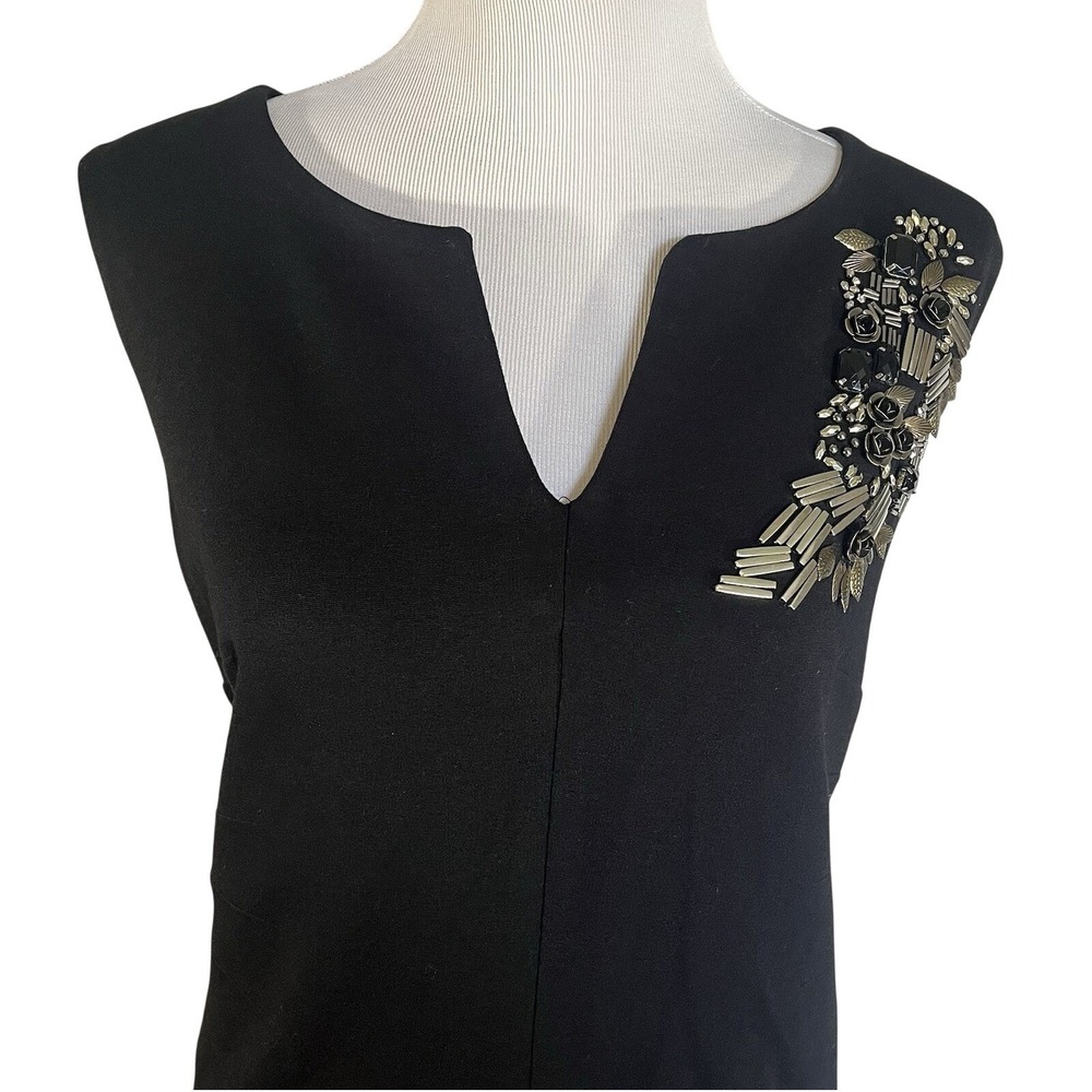 LBD Sheath Dress Plus Size 14W Black Knee Length Sleeveless V-Neck Beaded Career
